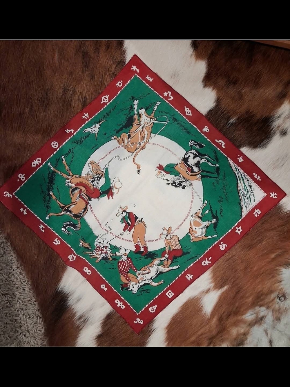 Cowboy Rodeo Bandana Scarf - Red, Green, Cream